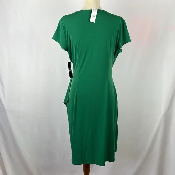 NWT. New York & Company Green Faux Wrap Dress w/Cascading Side - Size Medium - Picture 9 of 17